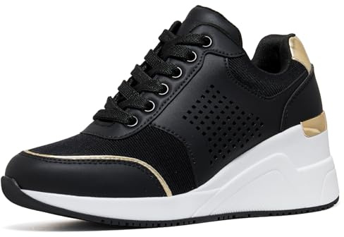 Cestfini Wedge Trainers Platform Shoes for Women - Ladies Heeled Casual Comfortable Lace-up Walking Trainers
