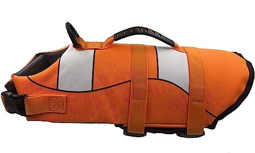 Dog Life Jacket Classic Stripes,Adjustable High with Strong Rescue Handle Dog Life Vest for Swimming and Boating (Orange, S (Chest Girth: 16.5-20.9))
