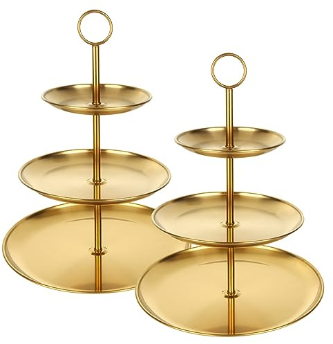QTLCOHD 2Pcs 3 Tier Stainless Steel Cupcake Stand - Gold Tiered Dessert Stand for Wedding & Birthday Party