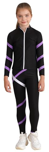 HULIJA Mädchen Sport Kleidung Set Langarm Eiskunstklauf Jacke mit Reißverschluss + Eislaufhose Eiskunstlauf Anzug Trainingsanzug Gymnastik A Helles Lila 146-152