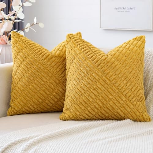 JOTOM 2er Set Kordsamt Kissenbezüge, Dekorative Weich Boho Kissenbezug Moderne Patchwork Kissenhüllen Sofakissen Dekokissen Zierkissenbezug für Wohnzimmer Schlafzimmer Deko (40x40cm, Senfgelb)