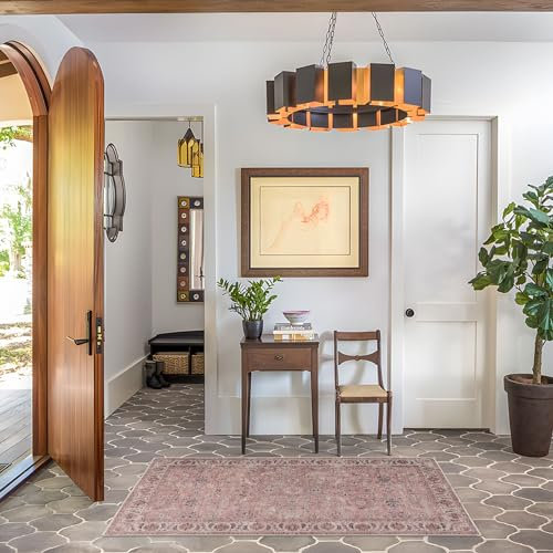 TALETA Küchenläufer waschbar rutschfest, bunter Teppichläufer Flur, Küchenteppich, Vintage Bettvorleger, Teppich Läufer Flur, Küchen, Eingang, Teppich rosa, 80 x 150 cm