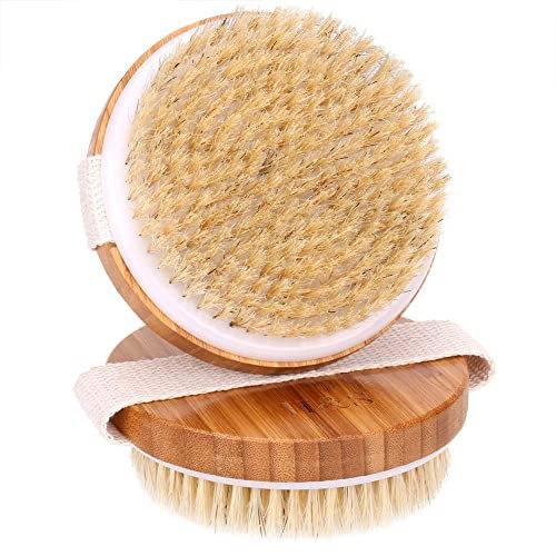 H&S Spazzola Corpo a Secco Setole Naturali - Set di 2 Spazzole - Spazzola Dry Brushing Corpo in Bambù - Esfoliante e Anticellulite con Setole Naturali - Body Brush Massaggio Gambe