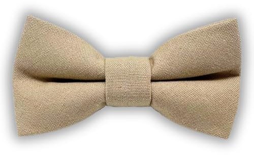 Fräulein Maya Fliege Kinder Jungen - Verstellbare Kinderfliege aus Baumwolle - Vorgebunden für Hochzeit, Taufe, Fest - 2-12 Jahre - Vintage Look - Dunkelblau, Rot, Beige - Partnerlook Option (Beige)