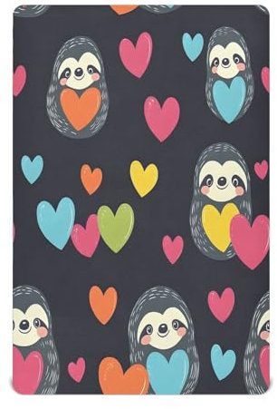 Ttgoth Sábana Bajera Ajustable para Cuna para niños y niñas, sábana de Punto Jersey, para el día de San Valentín, con Corazones y Perezosos, para Cuna estándar y colchón de Cama Infantil, acogedora,