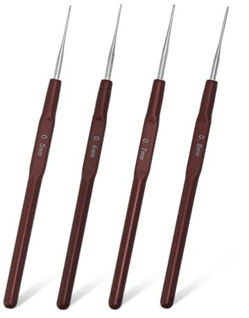 Häkelnadel Set, 4 Stücke Spitze Häkelnadel, Mini Häkelnadeln Set, Feine Häkelnadeln mit Ergonomische Dünn Griff, 0,5-0,8mm Häkelnadel Stricknadel für DIY Feine Projekte, Spitzenstricken, Perlen auff