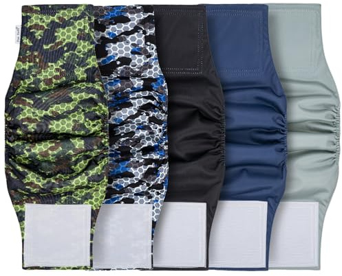 Pet Soft Dog Nappies Male - 5 Pack Washable Male Dog Diapers Xsmall, Premium Reusable Belly Bands for Dogs (Army, XS)