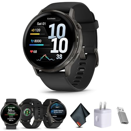 Garmin Venu 4 Smartwatch AMOLED 45mm (Slate/Black) Fitness Bundle