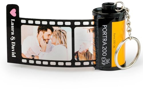 Wanapix | Llavero Carrete con Fotos | Llavero Personalizado con 10 Fotos | Carrete con tus Fotos | Regalo Original para Hombre y Mujer (Black Classic)