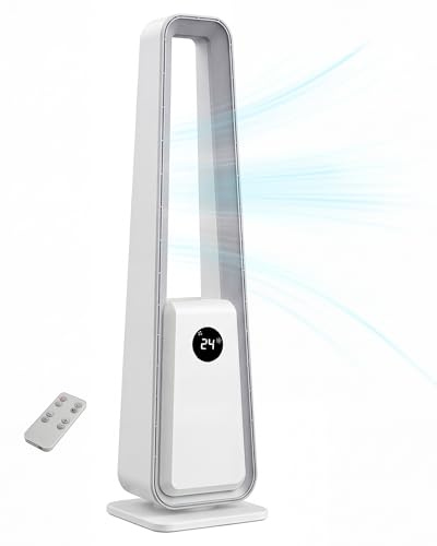 Ventilatore senza pale : ventilatore a torre da pavimento con telecomando, 24 livelli, 3 modalità e timer da 12 ore, ventilatore senza pale silenzioso per camera da letto e soggiorno
