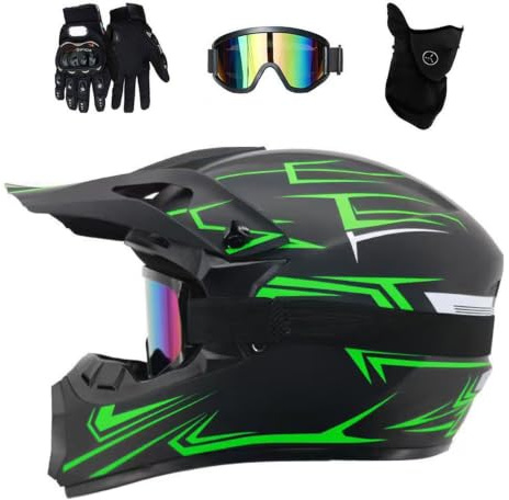 Youth Kids Motocross Helmet Set, with Goggles Gloves Mask, DOT Certified Full-Face Off Road MTB Motorbike Crash Helmet, Downhill ATV Quad Bike Enduro Racing Helmet