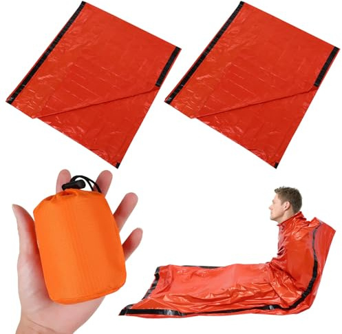 Hemobllo 2 Paquet de Couchage d'urgence Orange en PE, Légers, pour Usage Extérieur et Backpacking, 2 Pcs, Accessoire de Camping