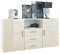 Vladon Sideboard Skadu, Kommode mit 2 Türen, 3 Schubladen und 1 offenem Fach, Weiß matt/Creme Hochglanz (138,5 x 71,5 x 35 cm)