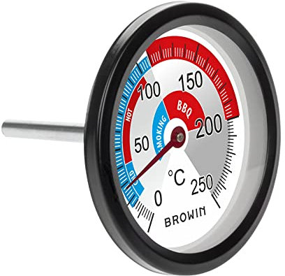 Browin 102200 Thermomètre analogique pour chambre à fumoir et barbecue en acier inoxydable Plage de mesure de 0 ° à + 250 °C
