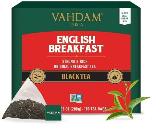 VAHDAM, Englischer Frühstück Schwarz Tee (100 Teebeutel) Hohe Koffein, Glutenfrei | Kräftiger & Robuster Schwarzer tee - Kaffee-Ersatz | Verpackt in Indien | Brühen Sie Heiß, Eis oder Kombucha Tee