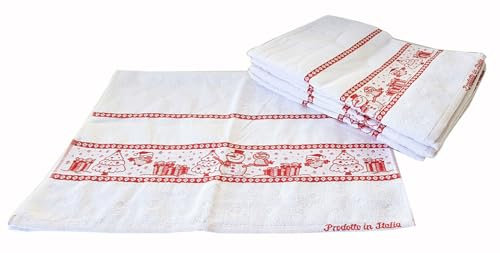 Strofinacci Canovacci Natale Set 6 Pezzi 100% Cotone Misura Cm 50x70 Tela Aida Ricamo Hobby Cucito Prodotto Italiano (Pupazzo di Neve)