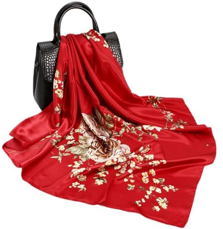 FAIRYGATE Red Scarf Women Silk Satin Square Large Wrap Bandanas Neck Hair Sleeping Headscarf for Ladies Scarves Gift Head Scarfs 77007