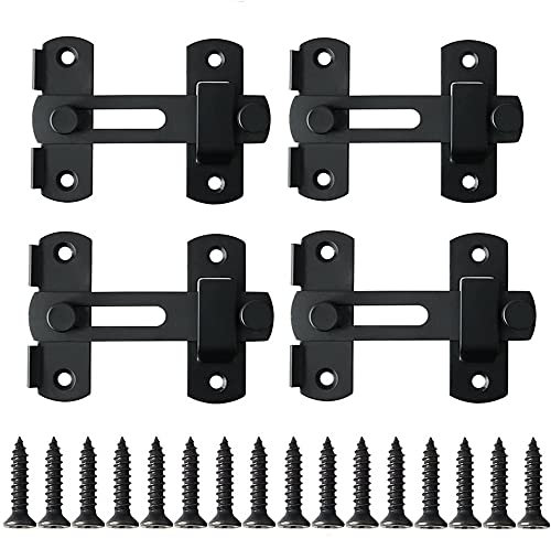 4 Piezas Cerradura de Puerta de Acero Inoxidable, Deslizante Pestillo de Puerta Cerrojo, Seguridad Corrediza Pestillo Abatible de Puerta Deslizante con Tornillo para Ventana, Armario, Negro