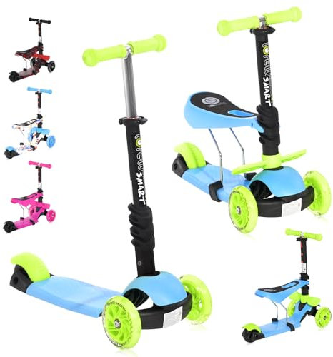 Lorelli Kinderroller ab 3 Jahre mit Sitz, Scooter Kinder Roller Smart faltbar, Kinderscooter, Dreiradscooter, blinkende PU Räder, einstellbare Lenkerhöhe, Faltbarer Lenker, leicht und stabil, grün