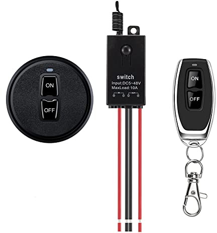 Meskliu 12v Wireless Switch,Mini Remote Control Switches,DC5V/12V/24V/48V/10A Relay with 328FT Long Range,Remote ON/Off Switches for Car,Motor,Lamps,LED Lights,Fans