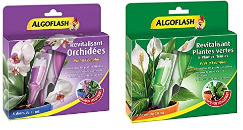 ALGOFLASH Monodoses Revitalisantes Orchidées, 5 doses, MONORCHID 30 ml Violet & Monodose Revitalisante Plantes Vertes & Plantes Fleuries, Une dose pour une cure de 4 semaines, 30 ml, MONOPAV