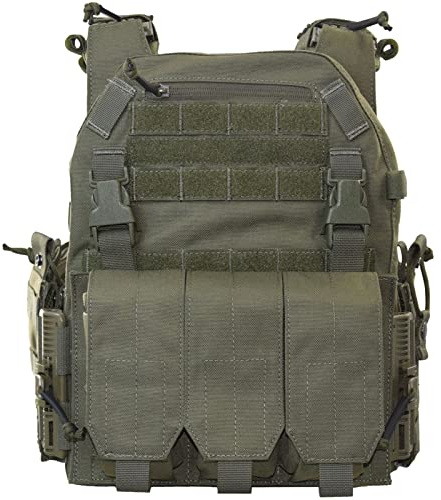 EMERSONGEARS Tactical Airsoft Vest with MK3 Ｍag Pouch, Military Plate Carrier Modular Molle Adjustable Quick Release Buckle 1000D Nylon Battle Vest for Paintball Hunting Ranger Green