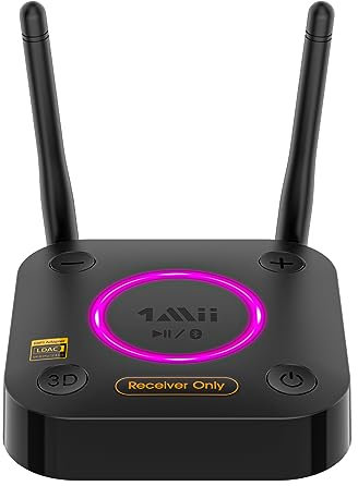 1Mii B06Ultra Récepteur Bluetooth 5.2 avec LDAC pour Audio sans Fil Hi-Res, Adaptateur HiFi Bluetooth avec DAC Audiophile, 3D Surround aptX HD&LL, Optique AUX 3,5 mm Coaxial pour Stéréo Domestique