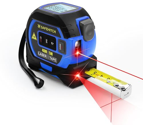 SAFEHITCH 3-in-One Tape Measure - Laser Distance Meter, LCD Display, 40M Range, Blue Version