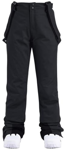 HOTIAN Damen Skihose Hosenträgerhose Snowboardhose Damen Winter Warm Wasserdicht Winddicht Abnehmbare Skilanglaufhose Thermohose Wanderhose Black L
