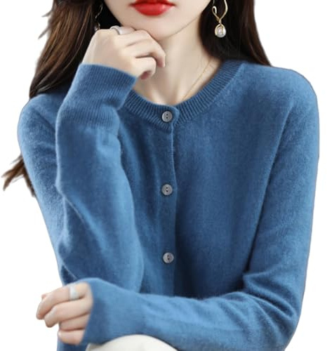 YGSIKY Cardigan in Cashmere da Donna, Cardigan a Maniche Lunghe con Bottoni,Cardigan a Maniche Lunghe con Bottoni Anteriori, Maglioni Elastici in Maglia Morbida e Calda (L,Blue)