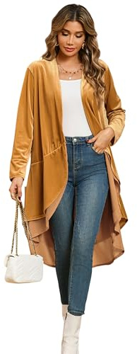 R.Vivimos Women Collarless Vintage Ruffle Long Velvet Jacket(M,Golden)