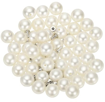 PATIKIL Perle da 10mm per Abbigliamento, 50 Set di Punte di Perle per Abiti Perle Finte Punte di Perle Rivetti in Pelle Bottoni Tondi in Plastica ABS per la Realizzazione, Bianco