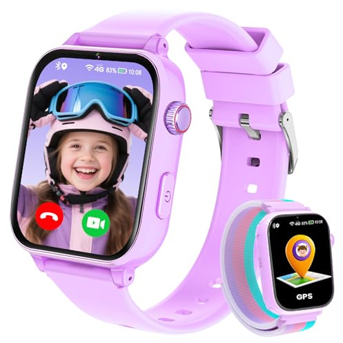 Smartwatch Bambini GPS 4G, Orologio Intelligente con Telefono, Videochiamata, Chat, SOS, Sveglia Contapassi, Camera, Modalità Classe, Gioco, Smart Watch per Ragazza e Ragazzo 4-12 Anni Regalo, Lavanda
