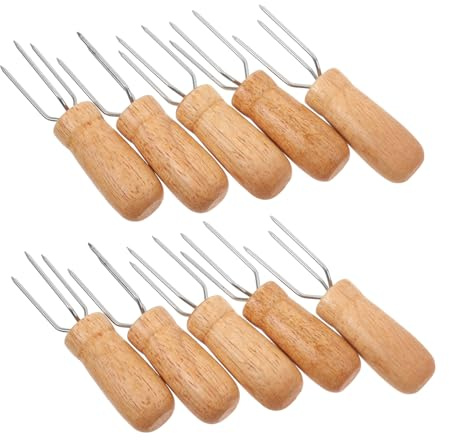CLISPEED 10pezzi Forchette per Pannocchie di Mais Manico in Legno Design Tre Punte per Presa Salda Riutilizzabili per Barbecue Picnic Frutta e Verdura Finitura Liscia per Sicurezza