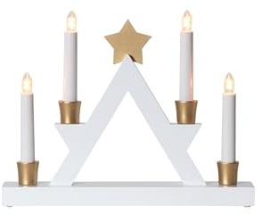 EGLO Kerzenständer Julle, Kerzenhalter Dekoleuchte, Weihnachtspyramide aus Holz, Kunststoff in Weiss, Gold, Kunststoff in weiß warmweiß