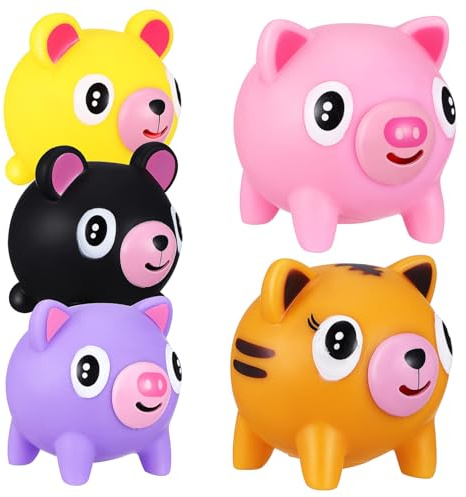 LALADEFIEE 5pcs Animal Squeeze Stress Toys for Boys and Girls Adorable Pig and Stretchy Decompression Toys Set Compact Handheld Funny Squeeze for Birthday Party Favors