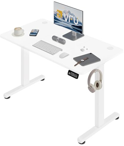 VFU Höhenverstellbarer Schreibtisch 120 x 60 cm mit Memory-Funktion, Stabiler Schreibtisch Höhenverstellbar Elektrisch, Steh-Sitz Tisch Stehpult Verstellbarer Computertisch, Standing Desk, Weiß