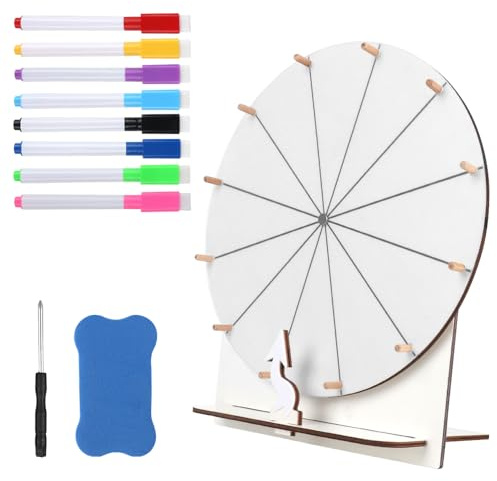 XUXLEKK Ruota della Fortuna, 12 Slot Ruota Girevole per Premi, Ruota della FortunaGioco, con Gomma e Pennarello, Ruota della Fortuna da Tavolo, per Feste di Gioco, Carnival Gioco (29 cm)