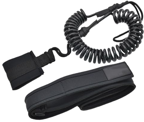 Correa para tabla de remo, correa compacta de 11 x 5 cm, cable en espiral de goma TPU, correa de surf de liberación rápida con conectores de hardware, correa de seguridad retráctil para paddleboard