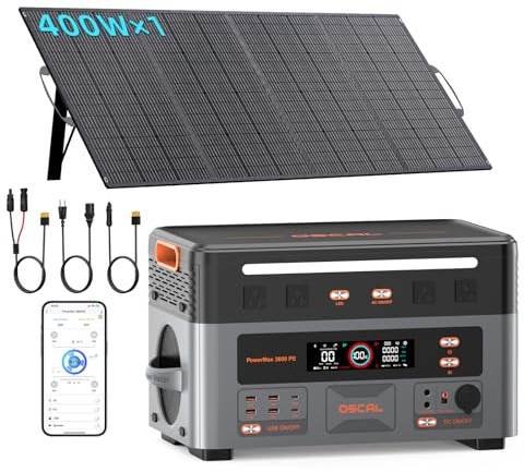 PowerMax 3600W Estación de Energía Portátil con 1 Panel 400W, Generador Solar 2016Wh, Batería LiFePO4, Carga Rápida 80% en 45min, APP, Power Station para Camping/Caravana/Emergencias