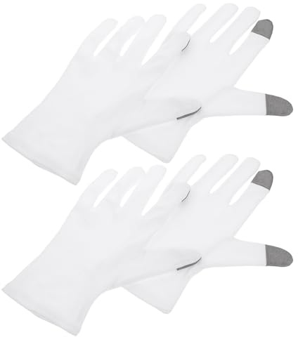 Guantes Hidratantes para Dormir de Algodón y Spandex, 2 Pares | Blanco, Función Táctil, Set Reemplazable, Crema de Manos Integrada para Uso Nocturno