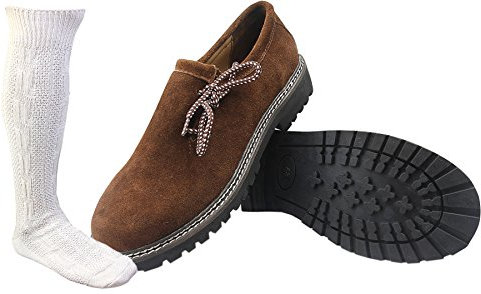 ALL THE GOOD Trachten Brwon Schuhe + Trachtensocken socken Haferlschuhe Almhaferl Trachtenschuhe BW (42)