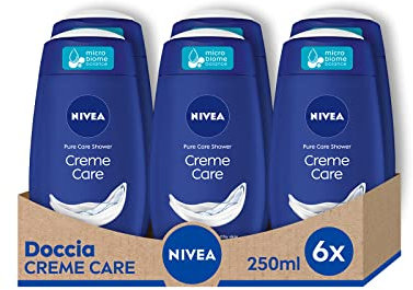 NIVEA Creme Care Gel de Ducha en pack de 6 (6 x 250 ml), gel hidratante corporal con la fragancia de NIVEA Creme, gel para ducha cremoso para tener una piel suave