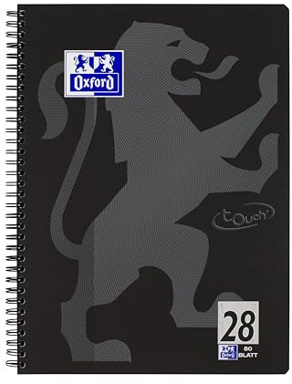 Oxford Touch Collegeblock A4 kariert, mit Doppelrand, 80 Blatt, schwarz