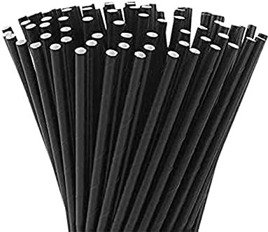 Virsus - Lot de 250 pailles en papier 14 cm / 7 mm, biodégradables, compostables, de couleur noire, pour cocktails, boissons froides et chaudes