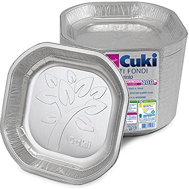 Cuki Piatti Fondi in alluminio resistente e riciclabile all'infinito, dimensione cm 19,8x19,8, 1 confezione da 100 pezzi