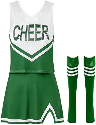 LYDHDY Femme School School Uniform Cheerleading Outfit Tapard Top Mini Jupe Chaussettes Cosplay Costume (Color : Green1, Size : L)