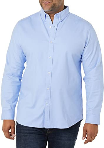 Amazon Essentials Herren Langarm-Hemd aus Stretch-Oxford mit schmaler Passform, Puderblau, XL