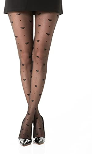 Gi&Gi collant fantaisie femme original Effet Jacquard Rubans 40 DEN N.1375 (FR/ES, Alpha/lettres, S, M, Taille normale, Taille normale, NOIR D)