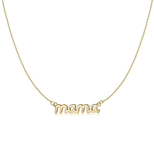 Colgante de mujer original con la palabra MAMÁ y de estilo minimalista. Cadena de plata para mujer, niña ideal para regalo del día de la madre, cumpleaños, aniversario. Joyeria mujeres (Baño de oro)
